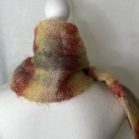 Vintage Creagaran Mills 100% Mohair plaid scarf made in Scotland yellow red - Picture 5 of 8